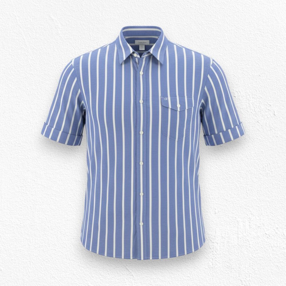 Calvin Klein Light Blue White Striped Preppy Classic Button Down Shirt Size XXL